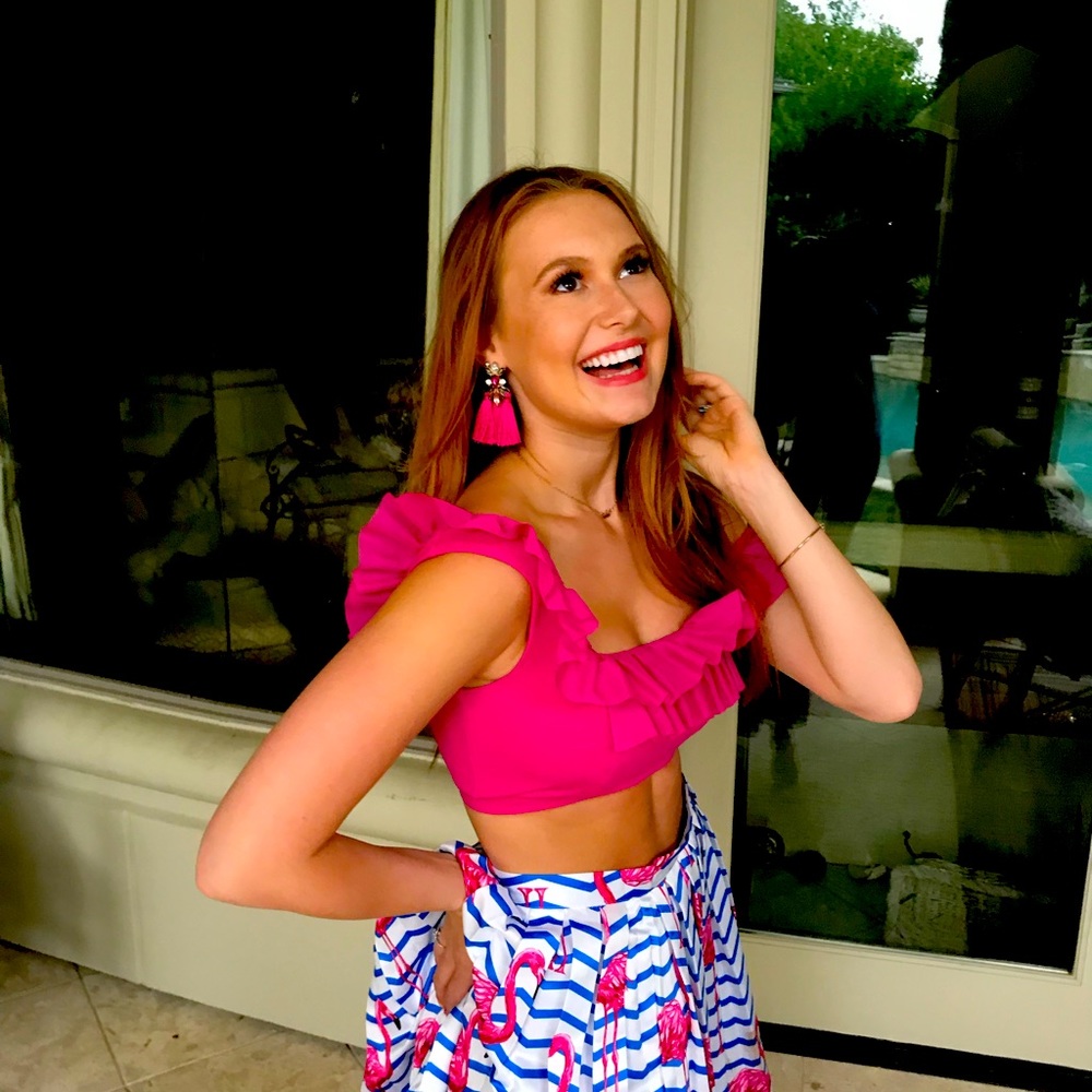 Flamingo pink skirt and halter top